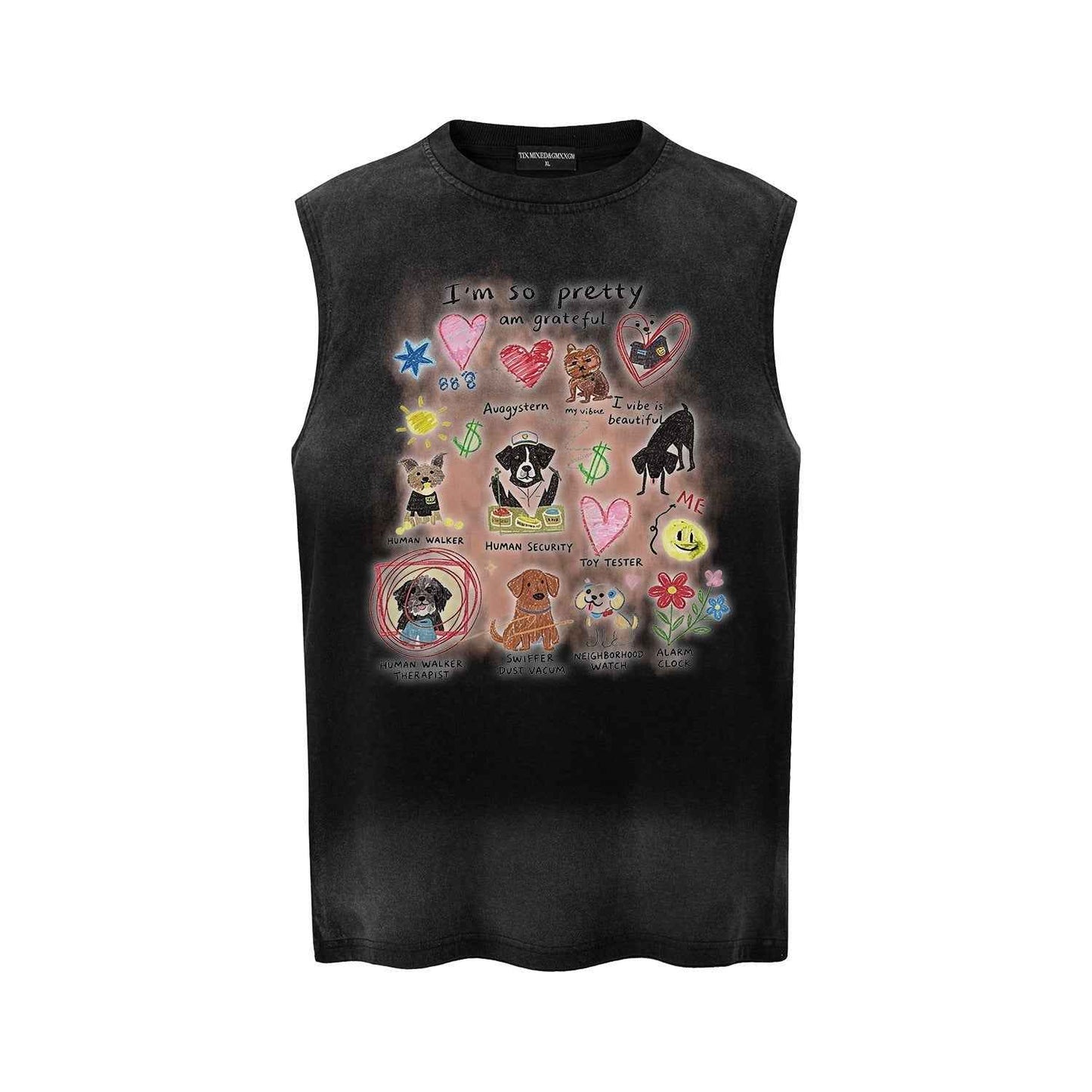 Different dog graffiti vests