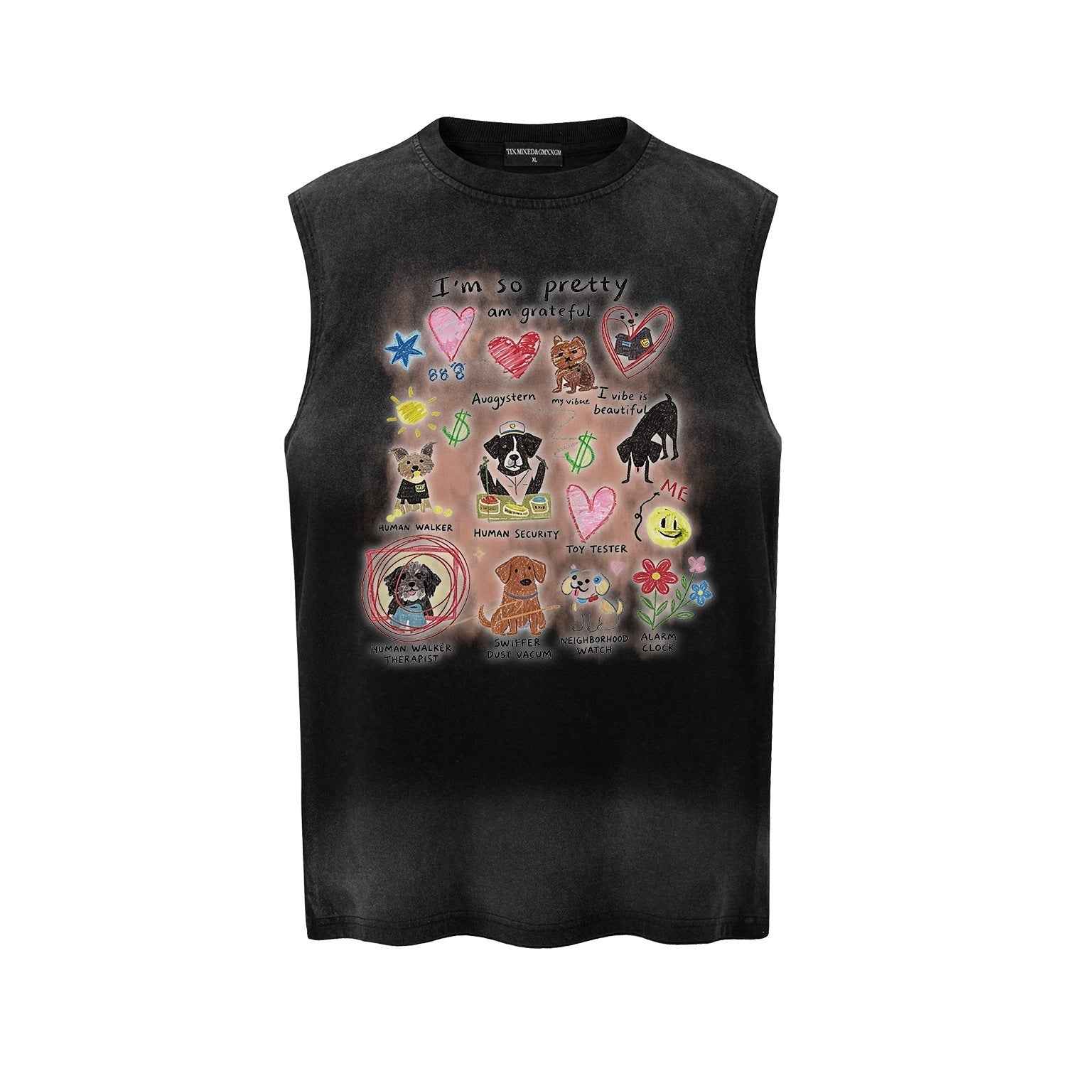 Different dog graffiti vests