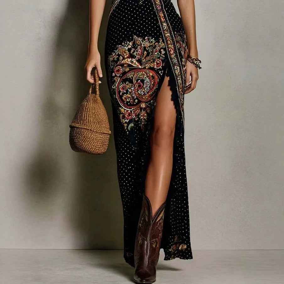 Style Digital Print Sleeveless Split Long Dress