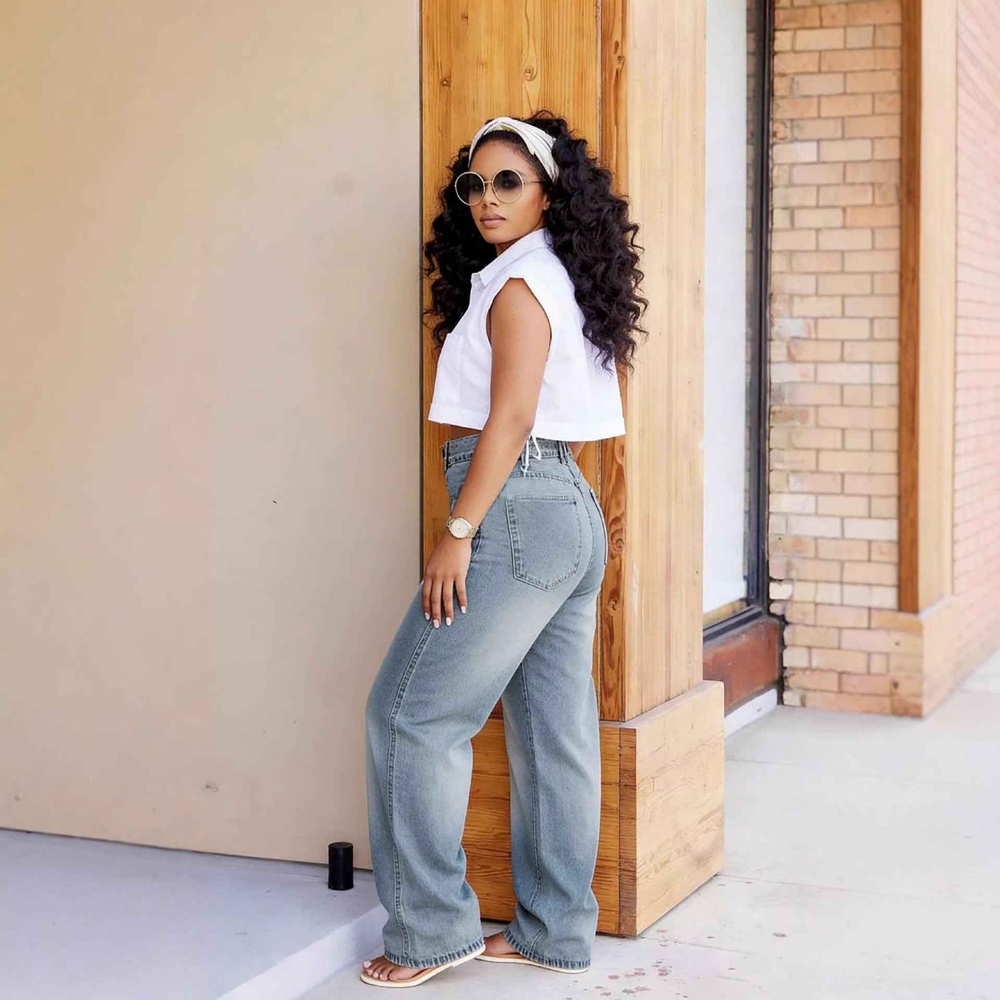 Street Style Detachable Multi-Pocket Belted Washed Distressed Denim Pants