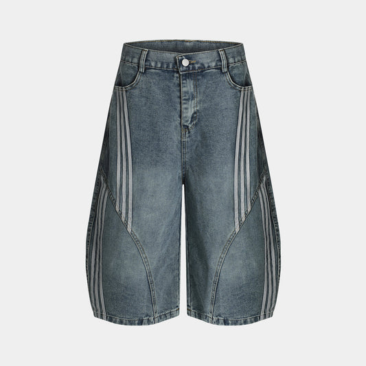 Vintage Stripe | Washed Denim Shorts
