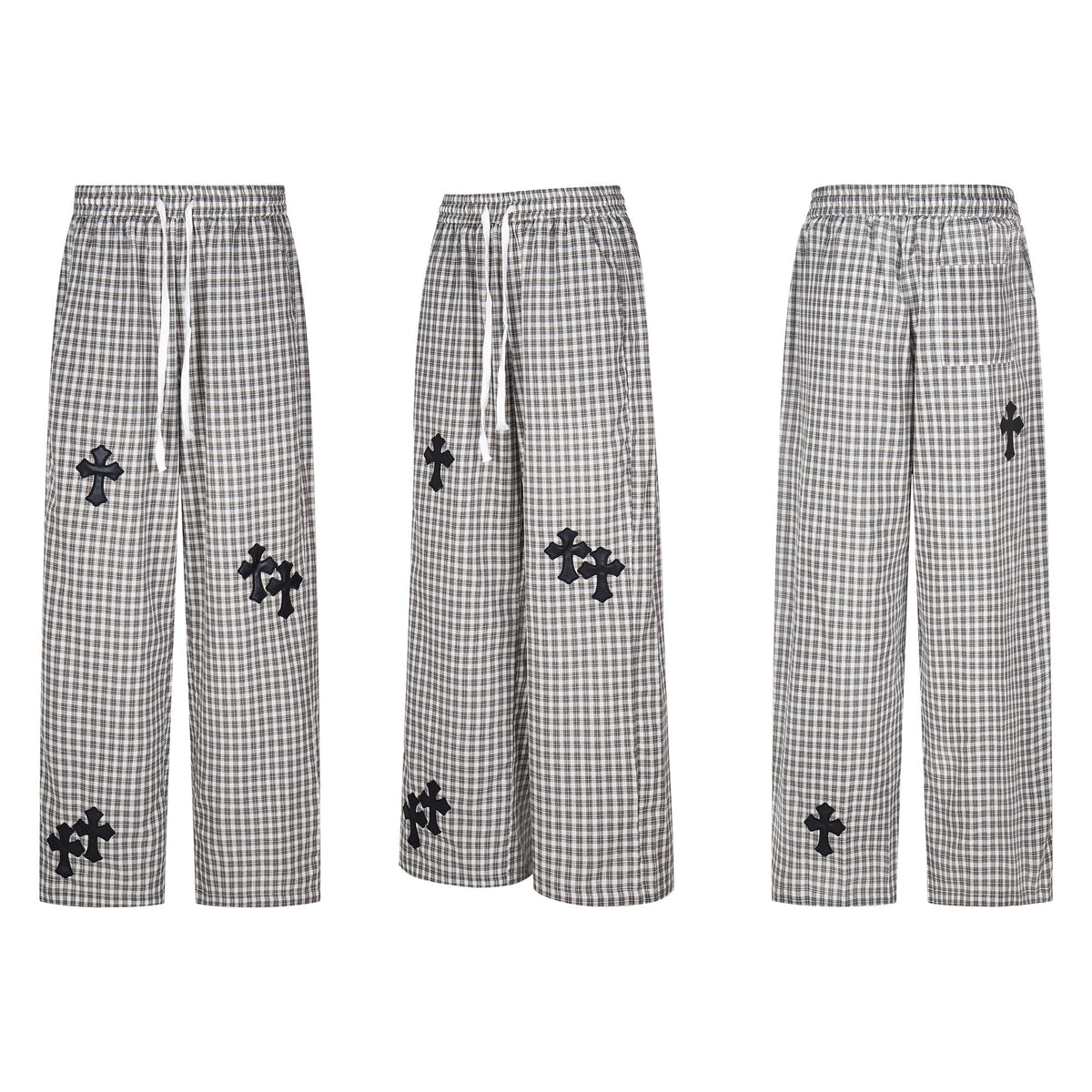 Plaid Cross-Patch Relaxed Pants