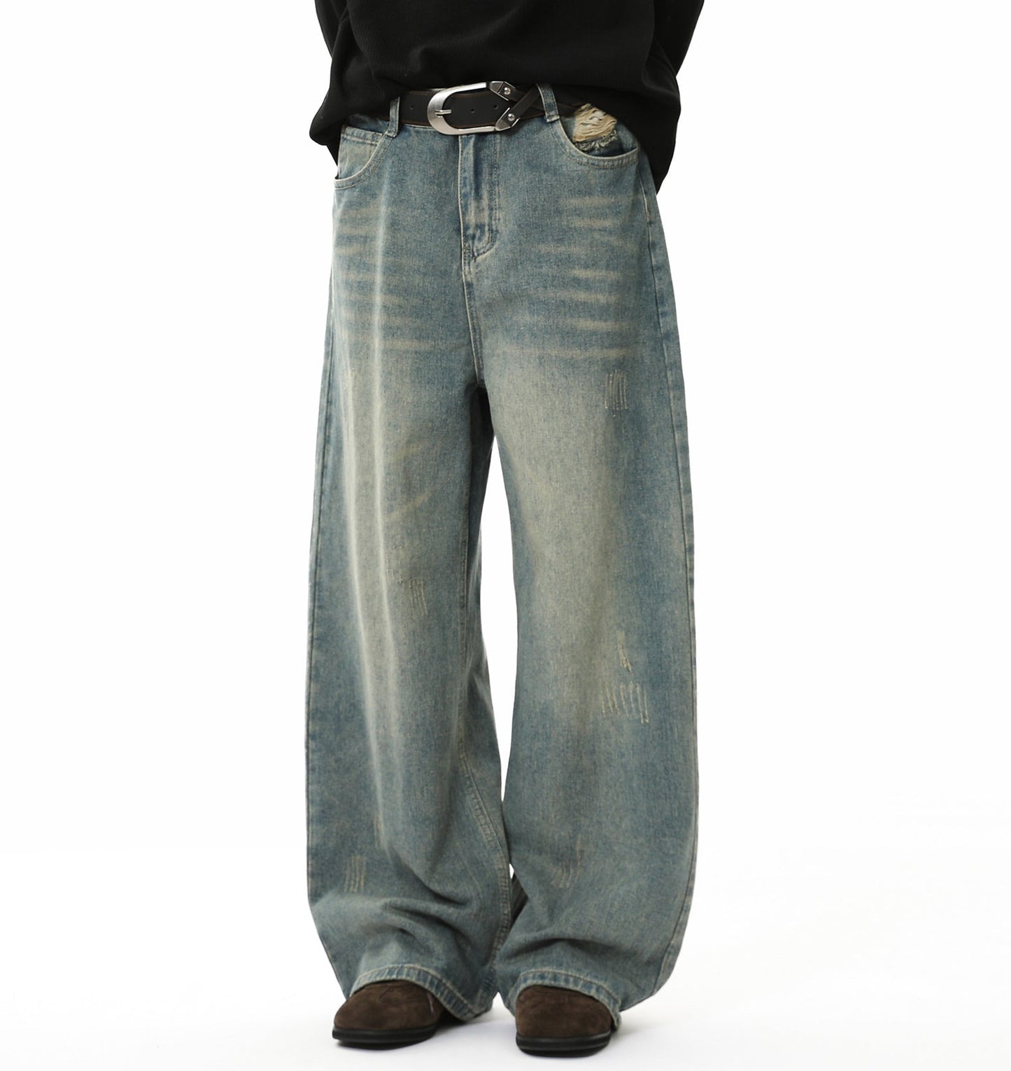 Washed Dirty-Dye Straight Jeans