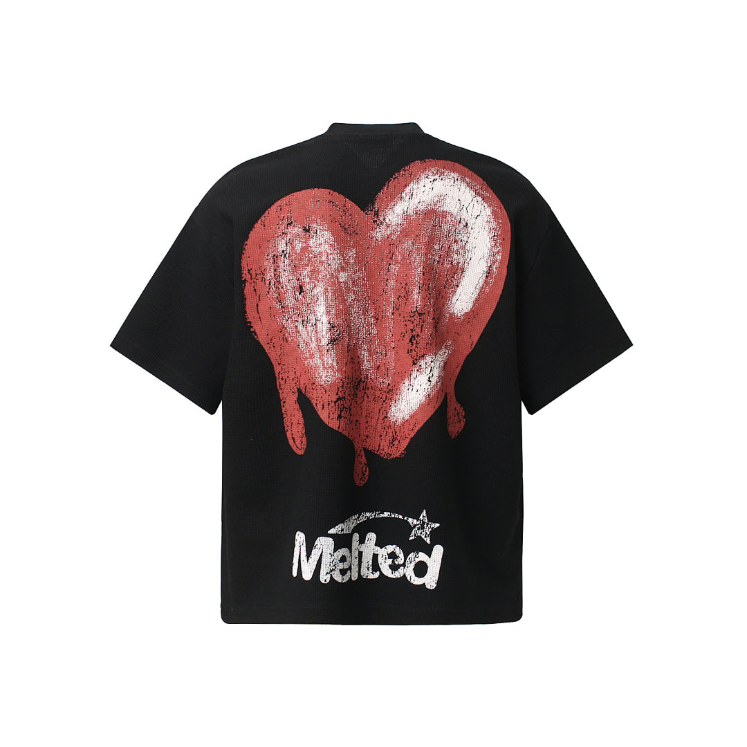 Skeleton & Melted Heart Graphic Waffle Knit T-Shirt