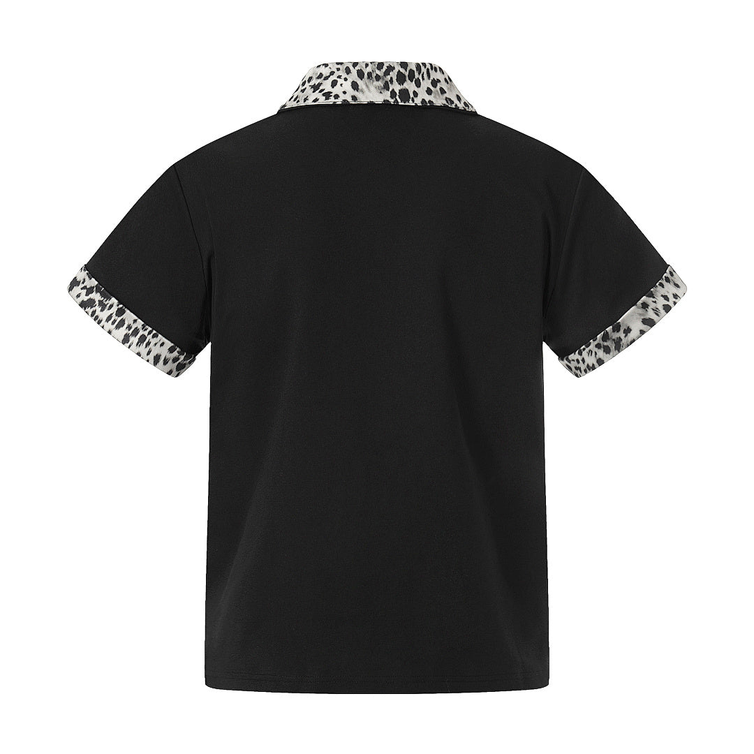 Leopard Trim Half Zip Polo T-Shirt - Stylish Casualwear