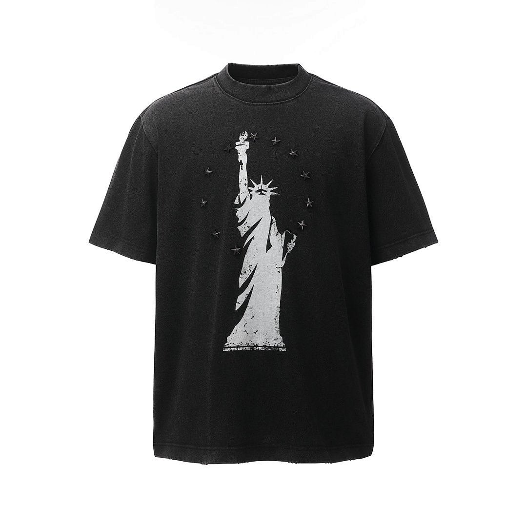 Statue of Liberty Print and Star Details T-Shirt