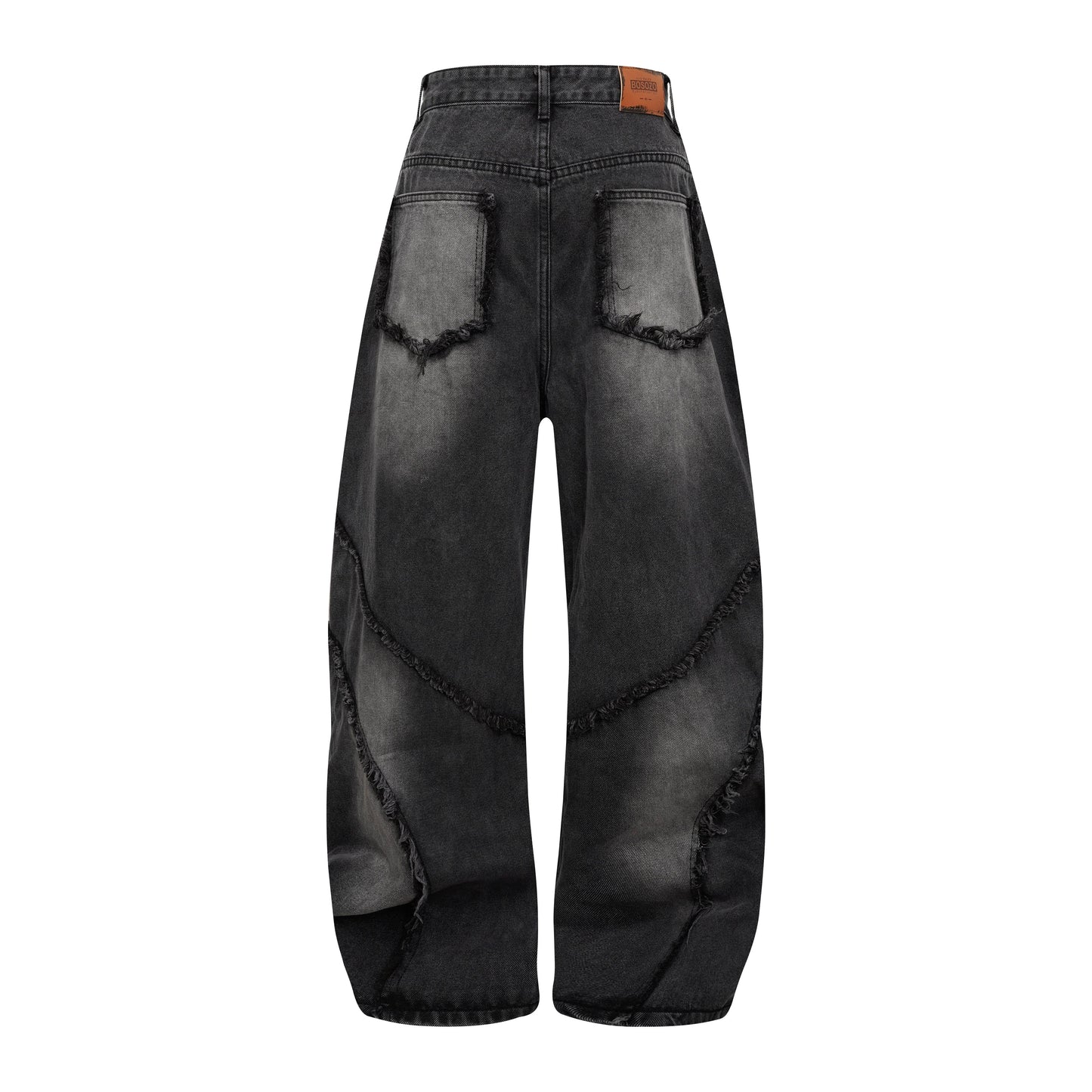 Washed Distressed Raw Edge Barrel Jeans