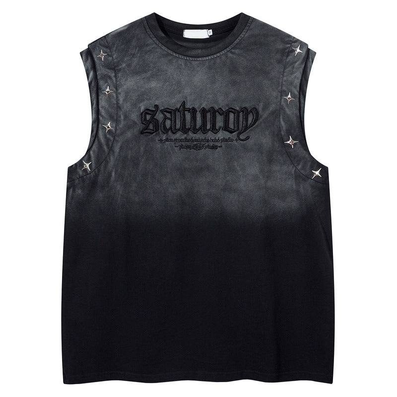 Jersey Knit Gradient Embroidered Stars Tank Top