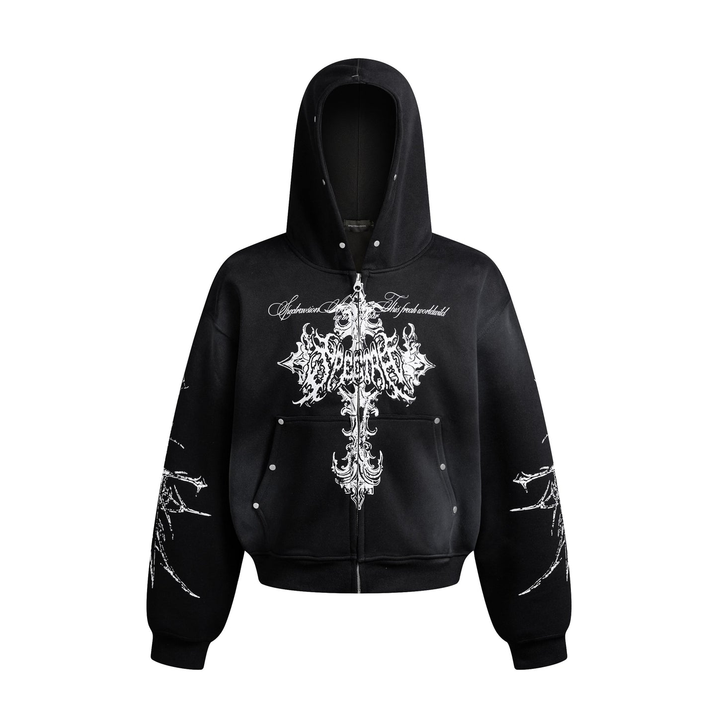 Street Wasteland Washed Cross Print Zip Up Jacket