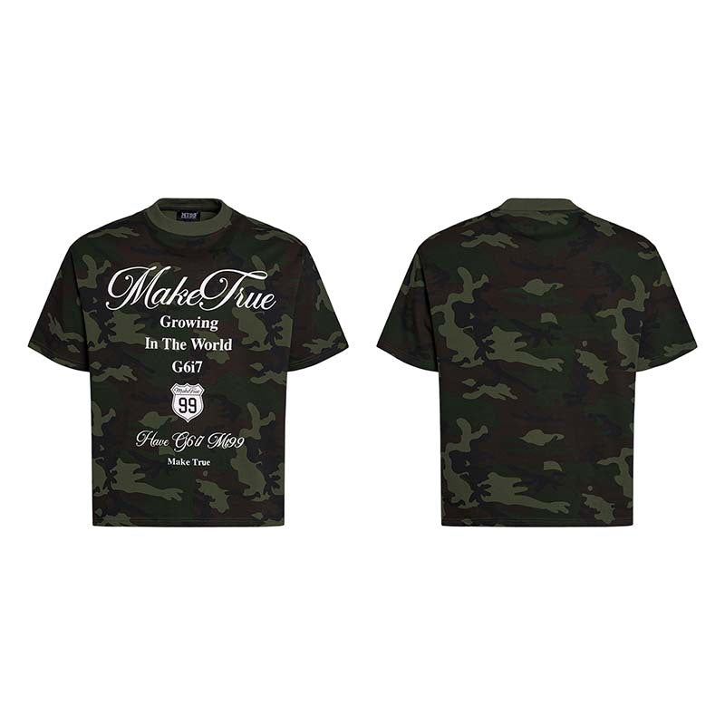 Camouflage Script Loose Graphic T-Shirt