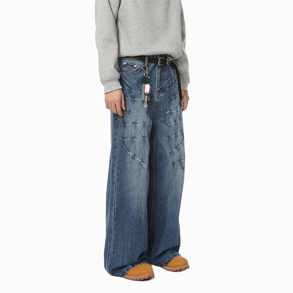 Cross Scratch | Wide Denim Jeans