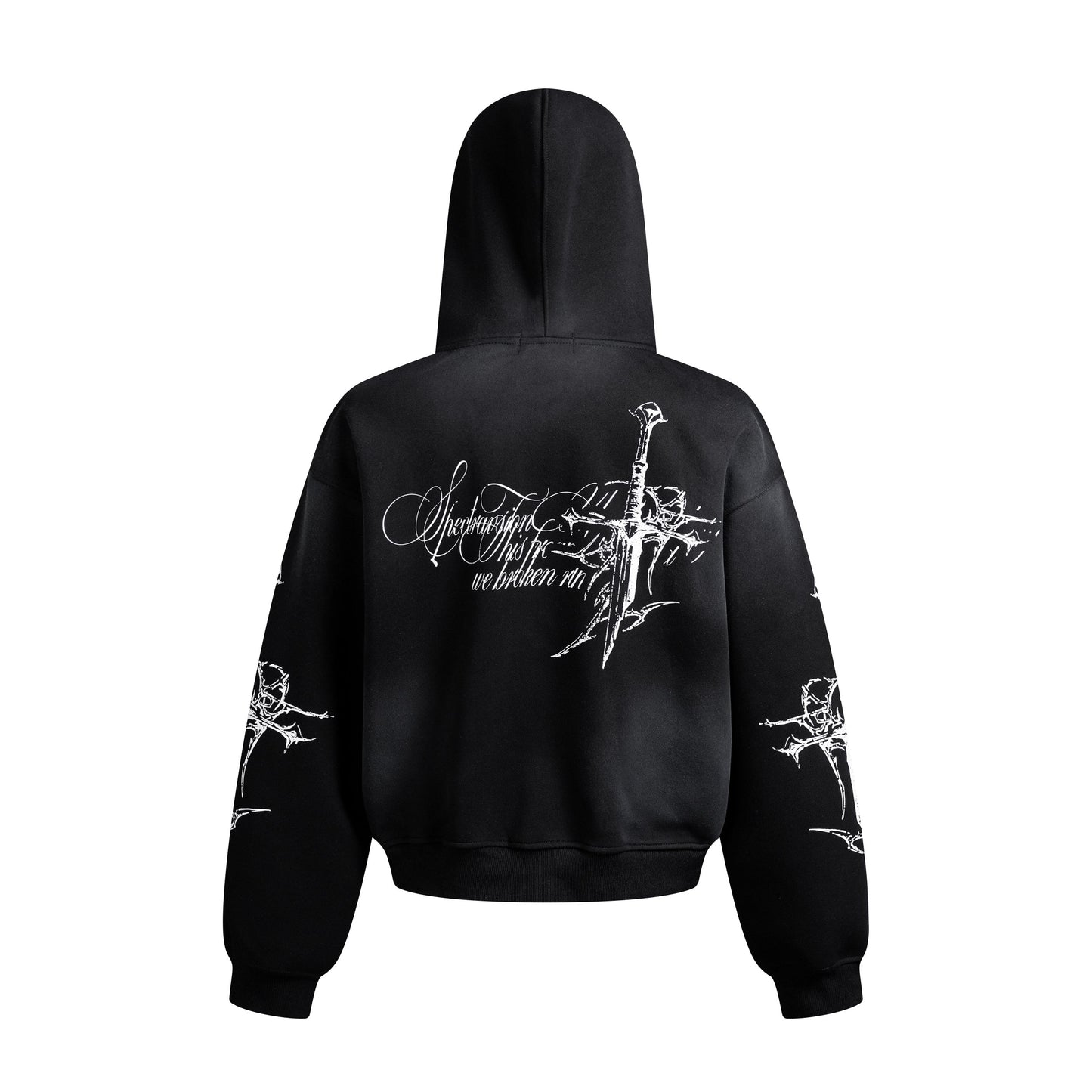 Street Wasteland Washed Cross Print Zip Up Jacket