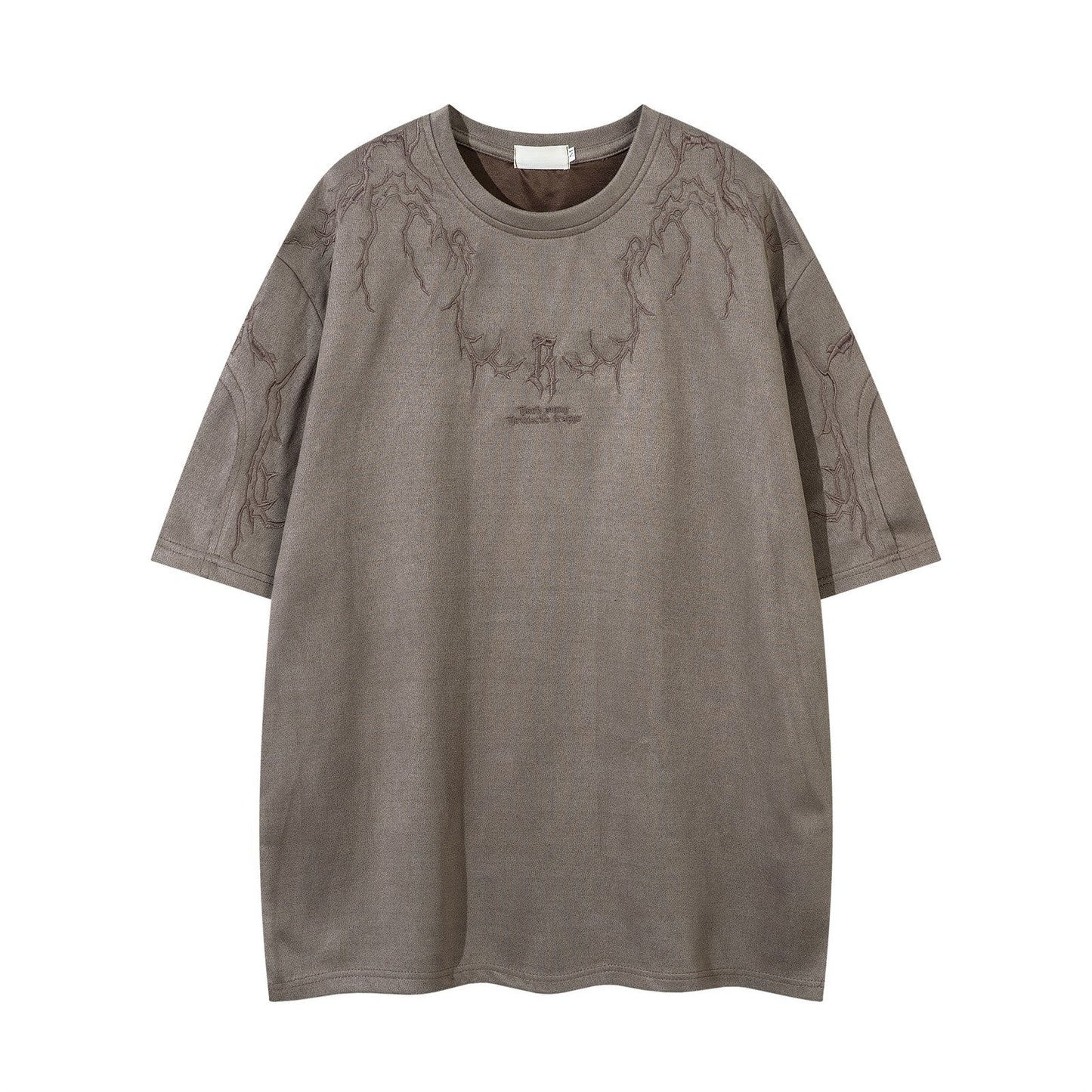 Thorn Embroidery Suede T-Shirt - Elevate Your Streetwear Game