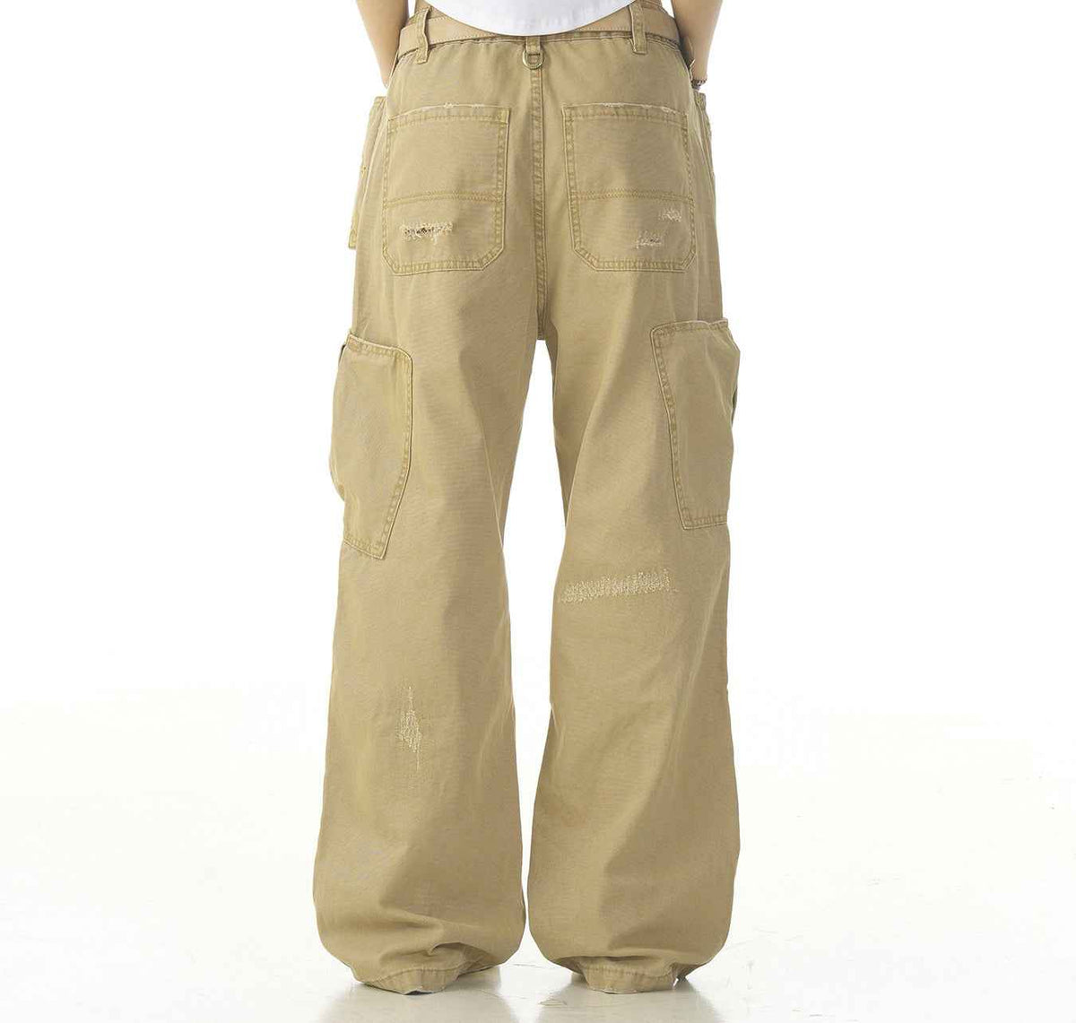 Cotton Hole Patch Pleated Multi-Pocket Cargo Casual Pants