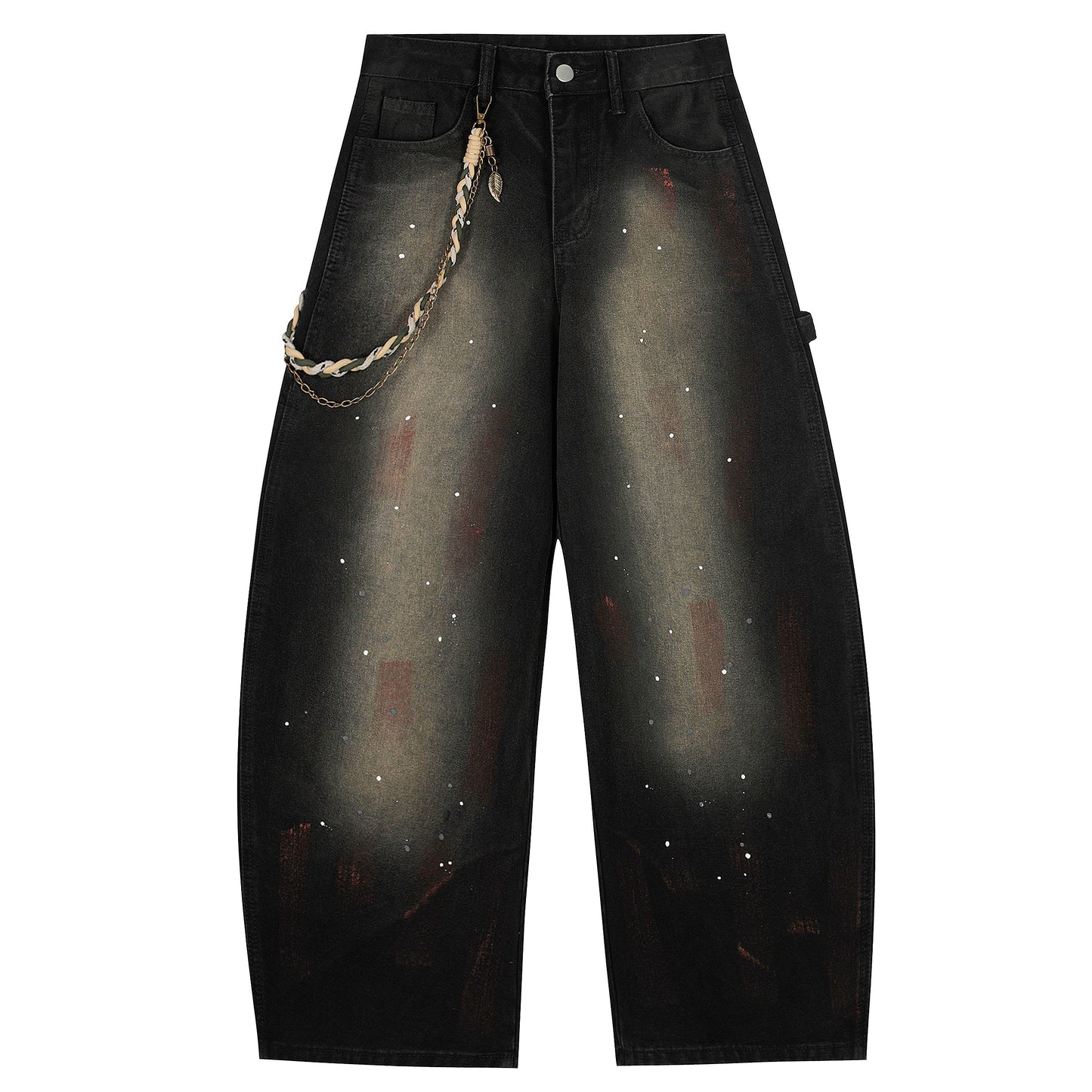 Vintage Inkjet Dirty Dye Washed Scimitar Distressed Jeans