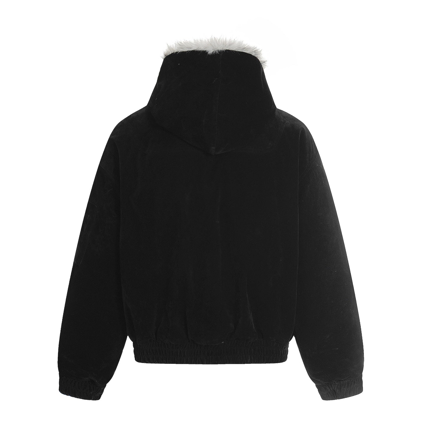Streetwear Metal Clip Faux Fur Hooded Suede Bomber Jacket