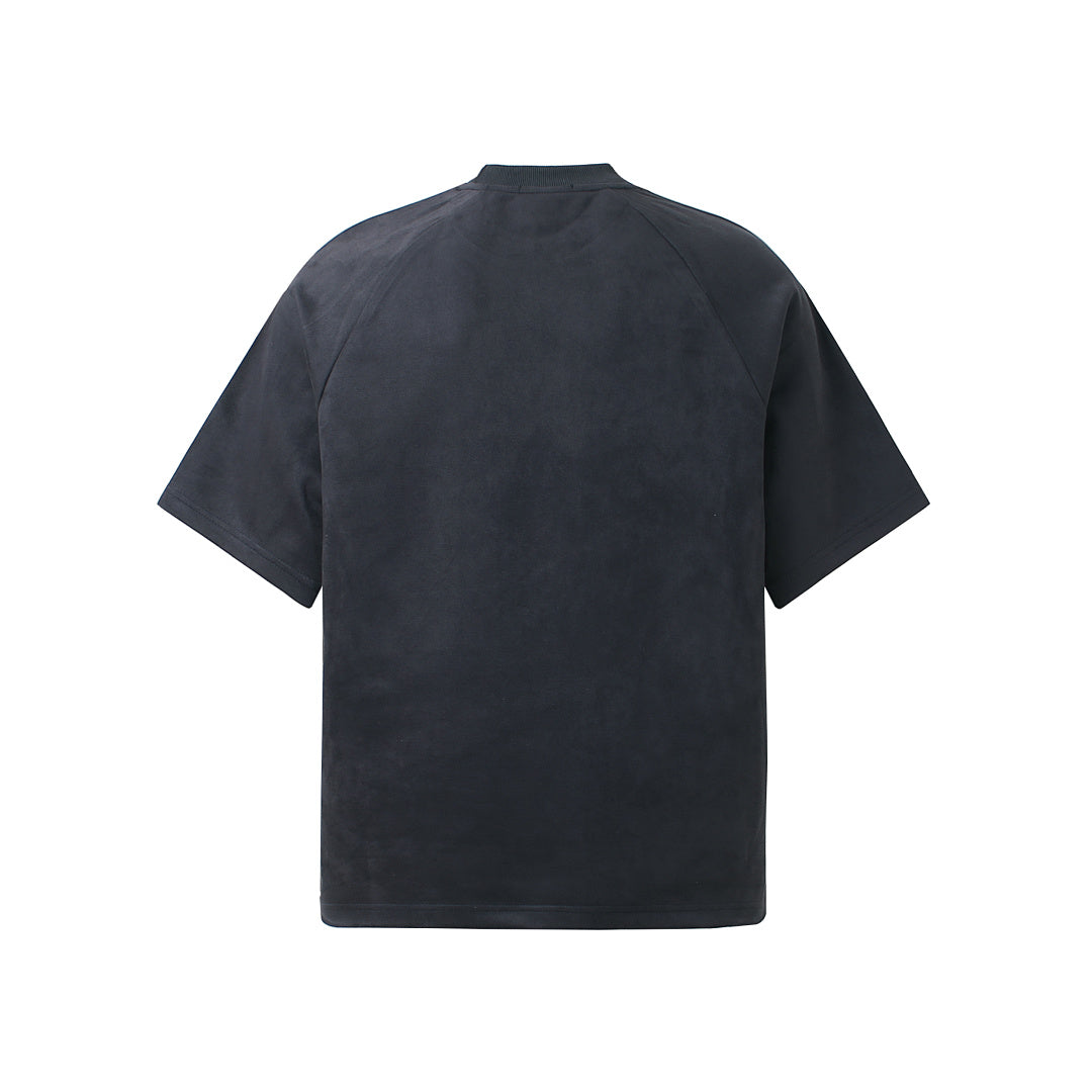 Suede Panel Embroidered Logo Short Sleeve T-Shirt