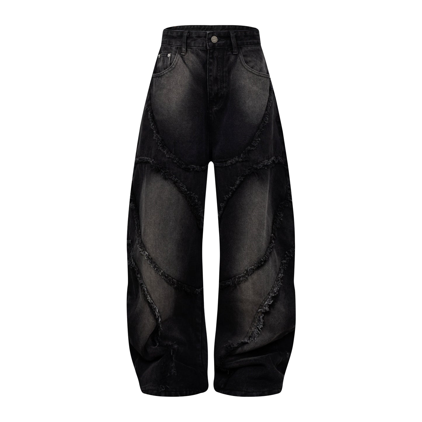 Washed Distressed Raw Edge Barrel Jeans