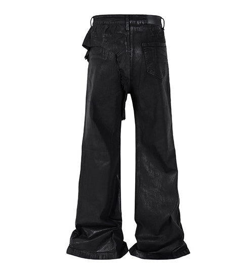 Black Wax Coated Flare Jeans
