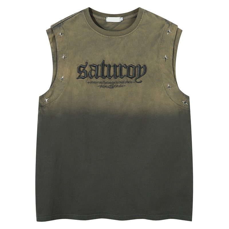 Jersey Knit Gradient Embroidered Stars Tank Top