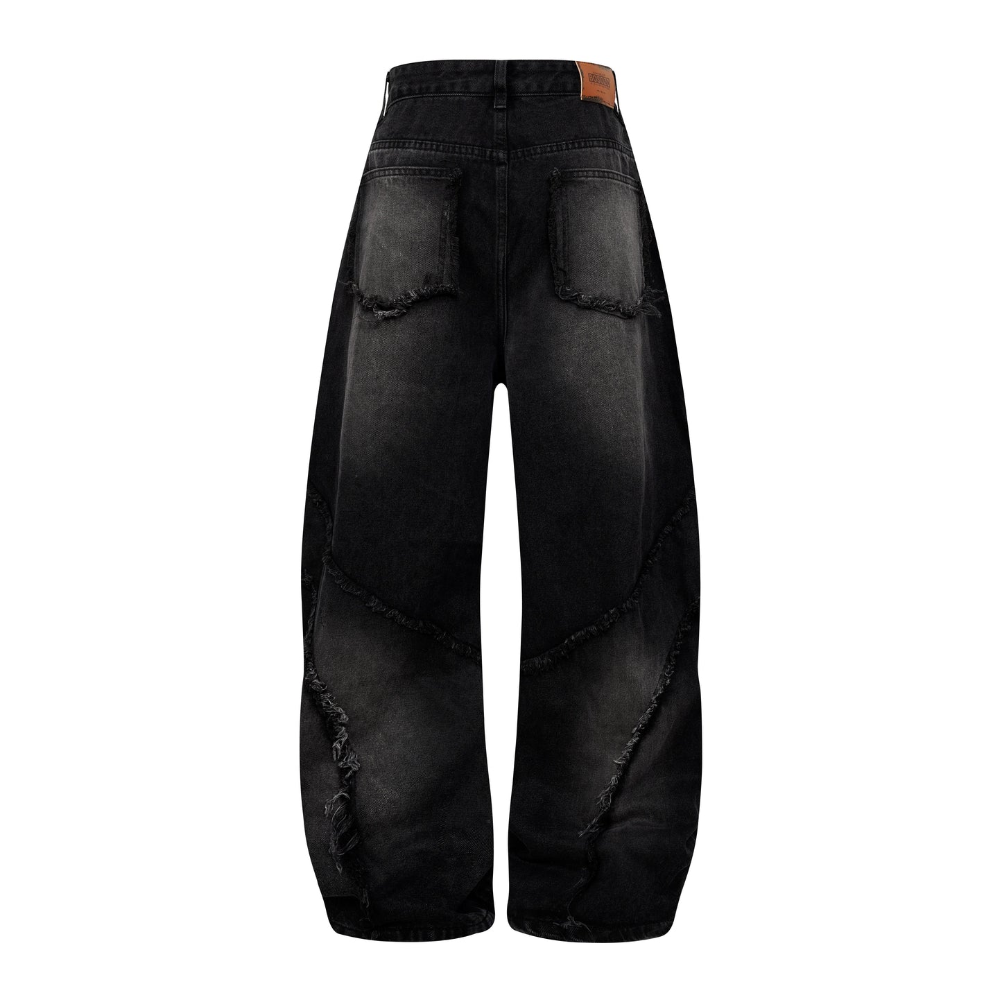 Washed Distressed Raw Edge Barrel Jeans