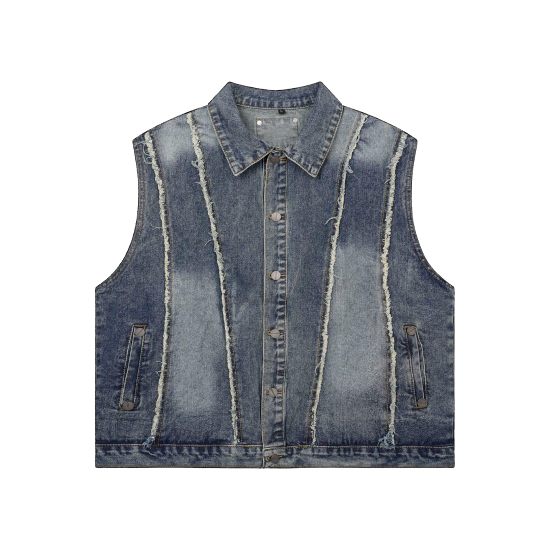 Frayed Panel Denim Vest
