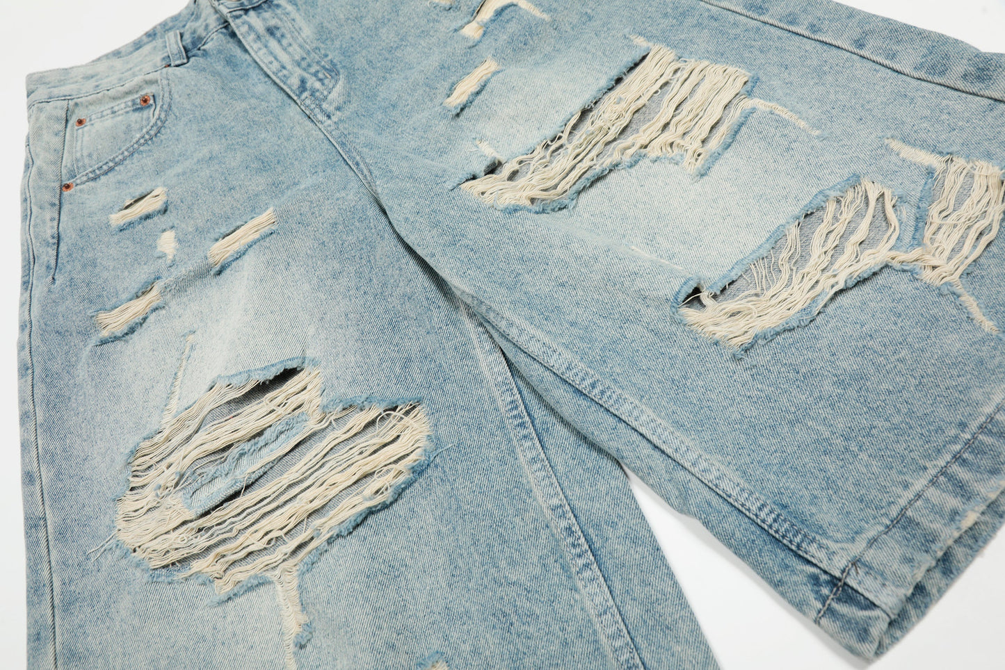 Distressed Washed Ripped Denim Jort