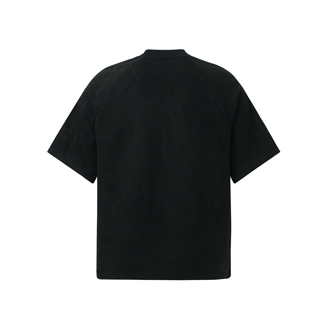Suede Panel Embroidered Logo Short Sleeve T-Shirt
