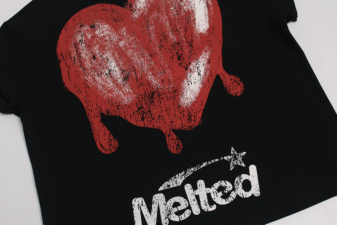 Skeleton & Melted Heart Graphic Waffle Knit T-Shirt