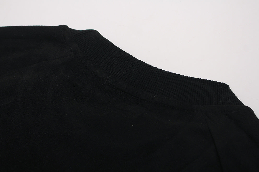Suede Panel Embroidered Logo Short Sleeve T-Shirt