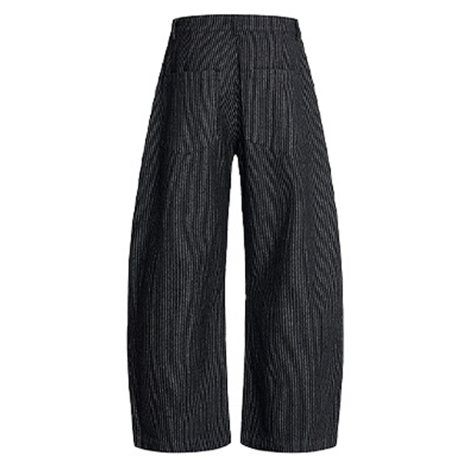 Vintage Pinstripe Pleated Wide-Leg Barrel Pants