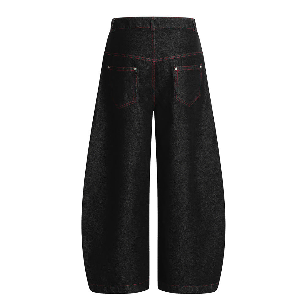 Street Culottes Red Stitching Barrel Jeans