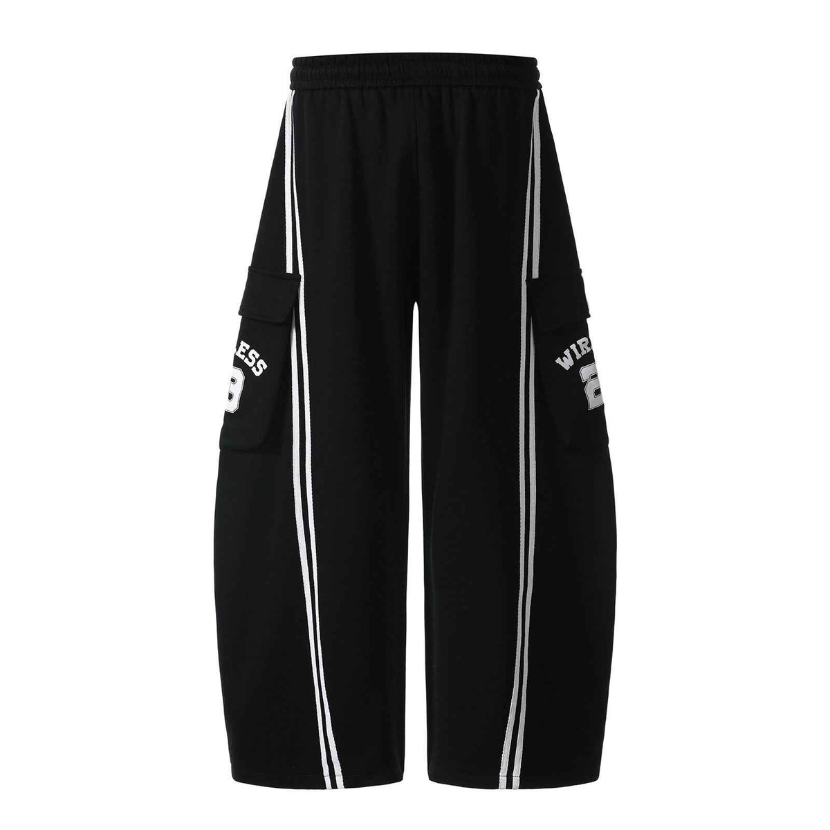 Cotton Web Stitching Letter Print Drawstring Barrel Pants