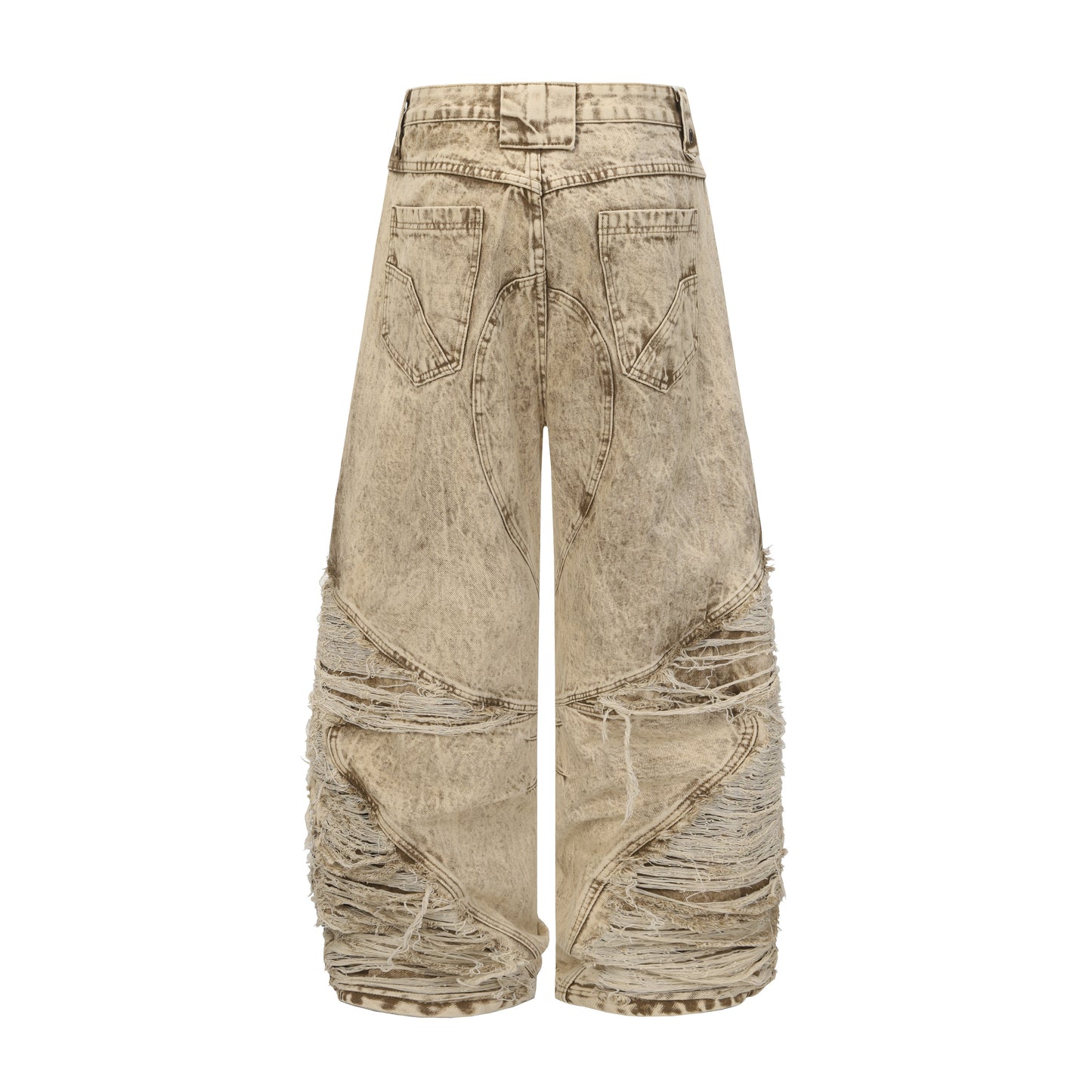 Distressed Raw-Edge Panel Sculpted Wide-Leg Jeans