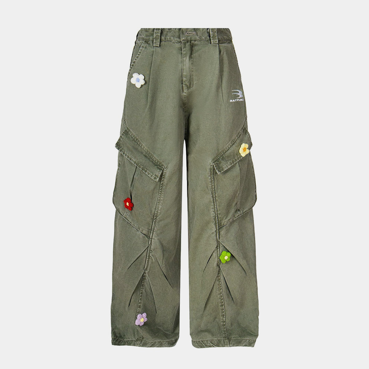 3D floral embroidery | Washed Cargo - OMYGOODS
