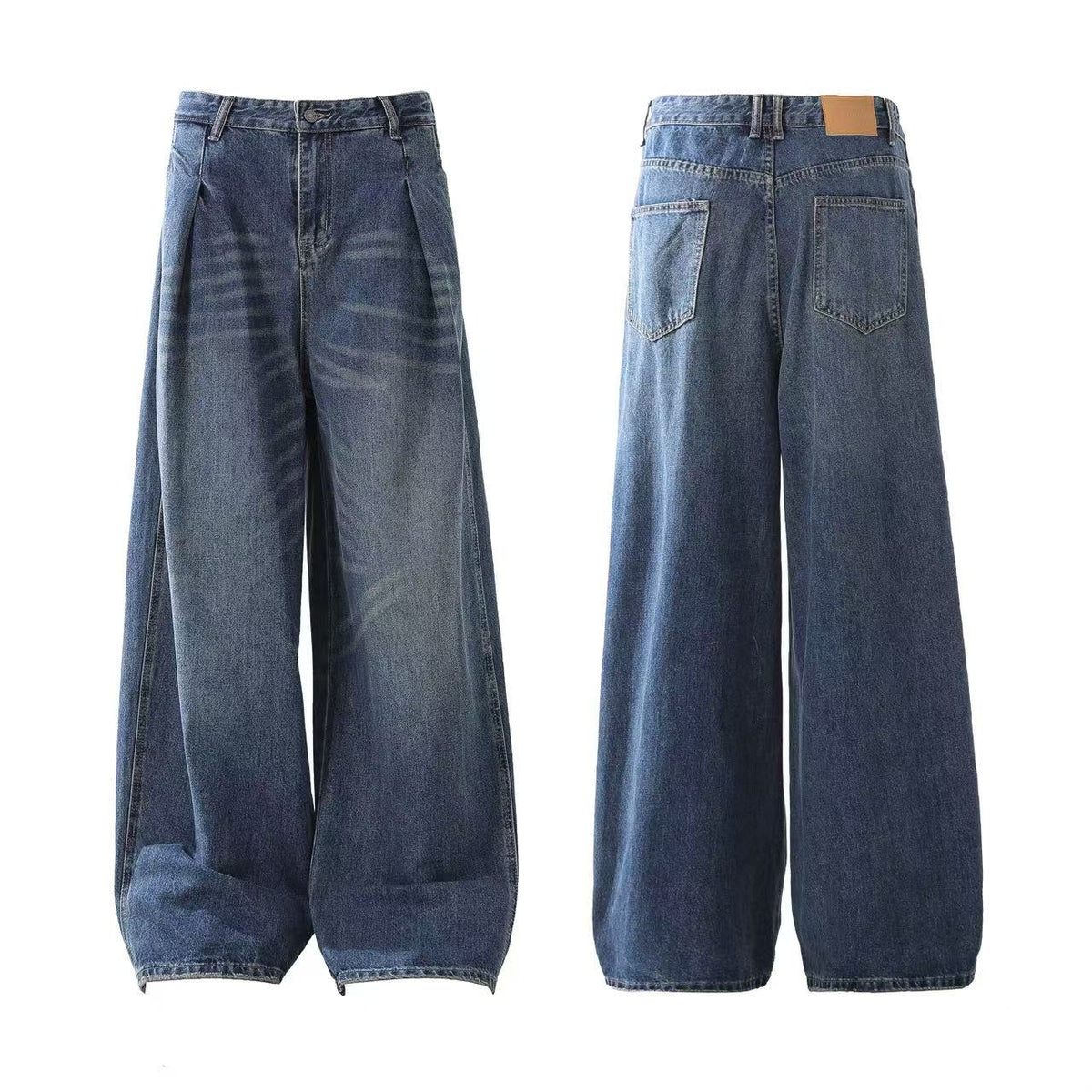 Washed Wide-Leg Baggy Jeans - OMYGOODS