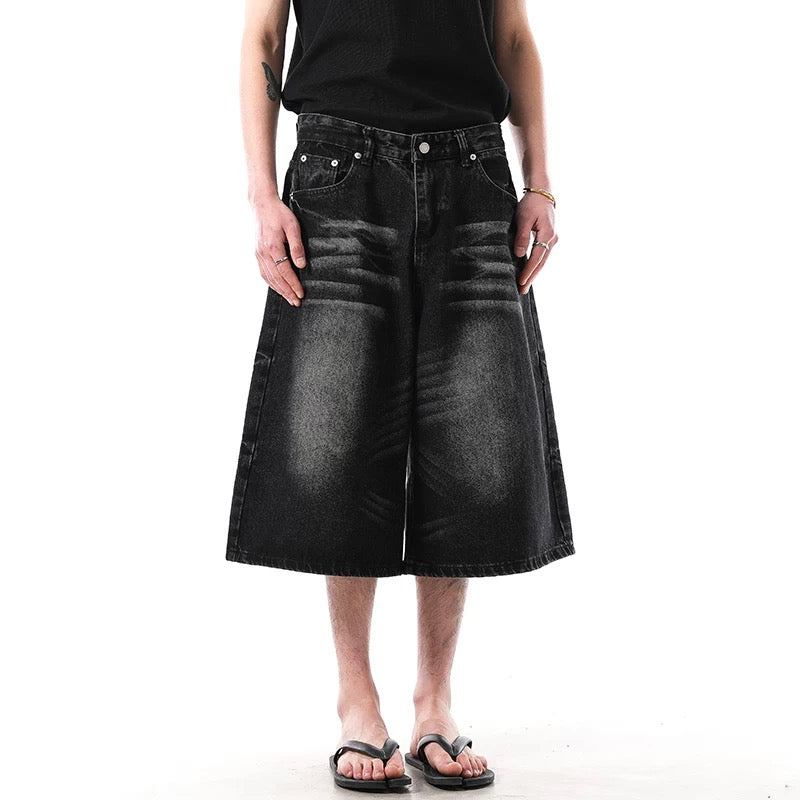 Washed Denim Knee-Length Jorts - OMYGOODS
