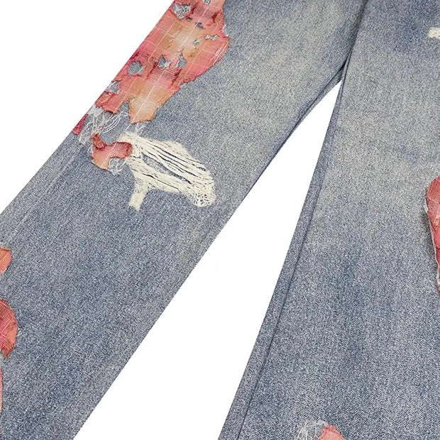 Lace Patchwork Denim Pants