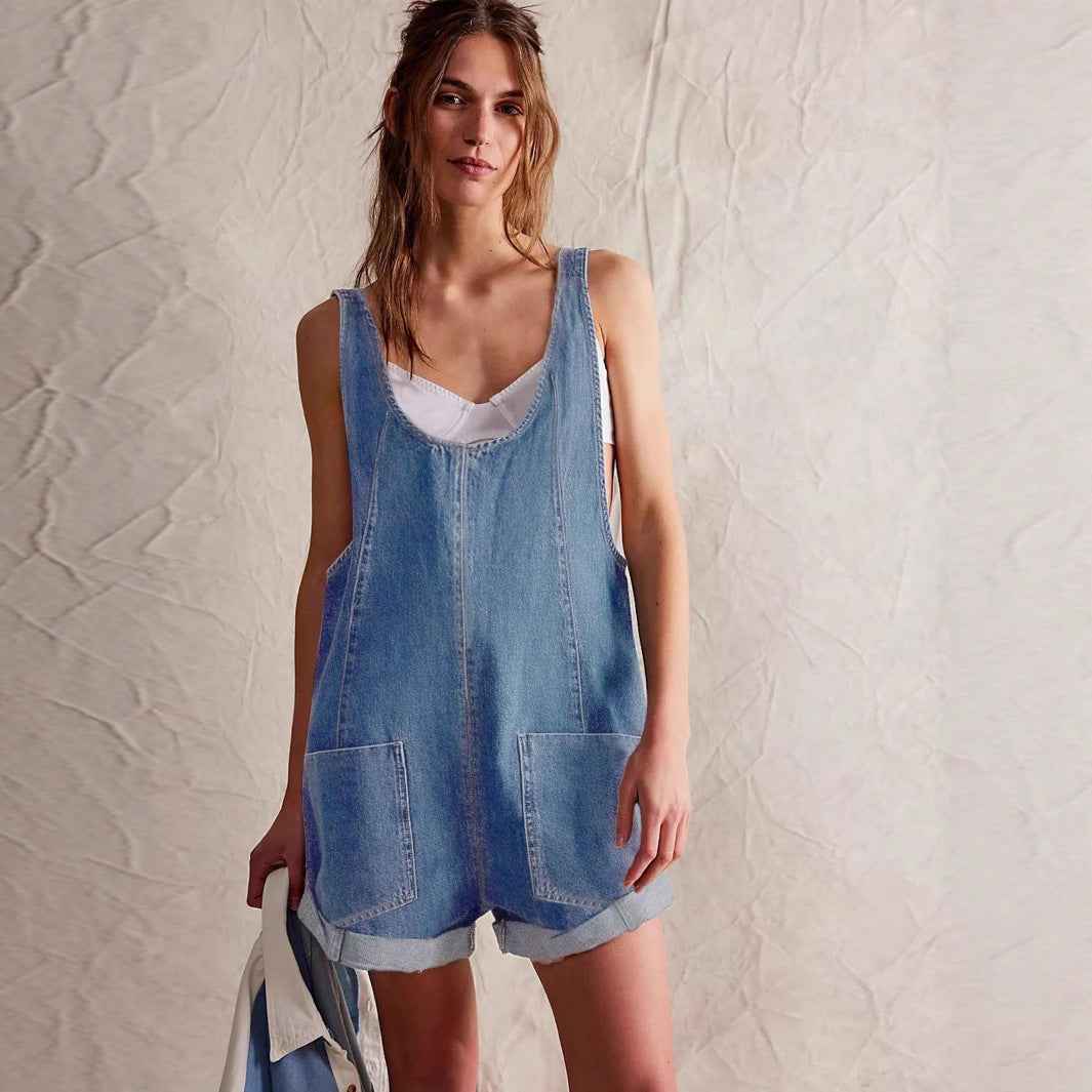 Women's Denim Overalls Shorts Summer Loose  Fashion Ready Stock