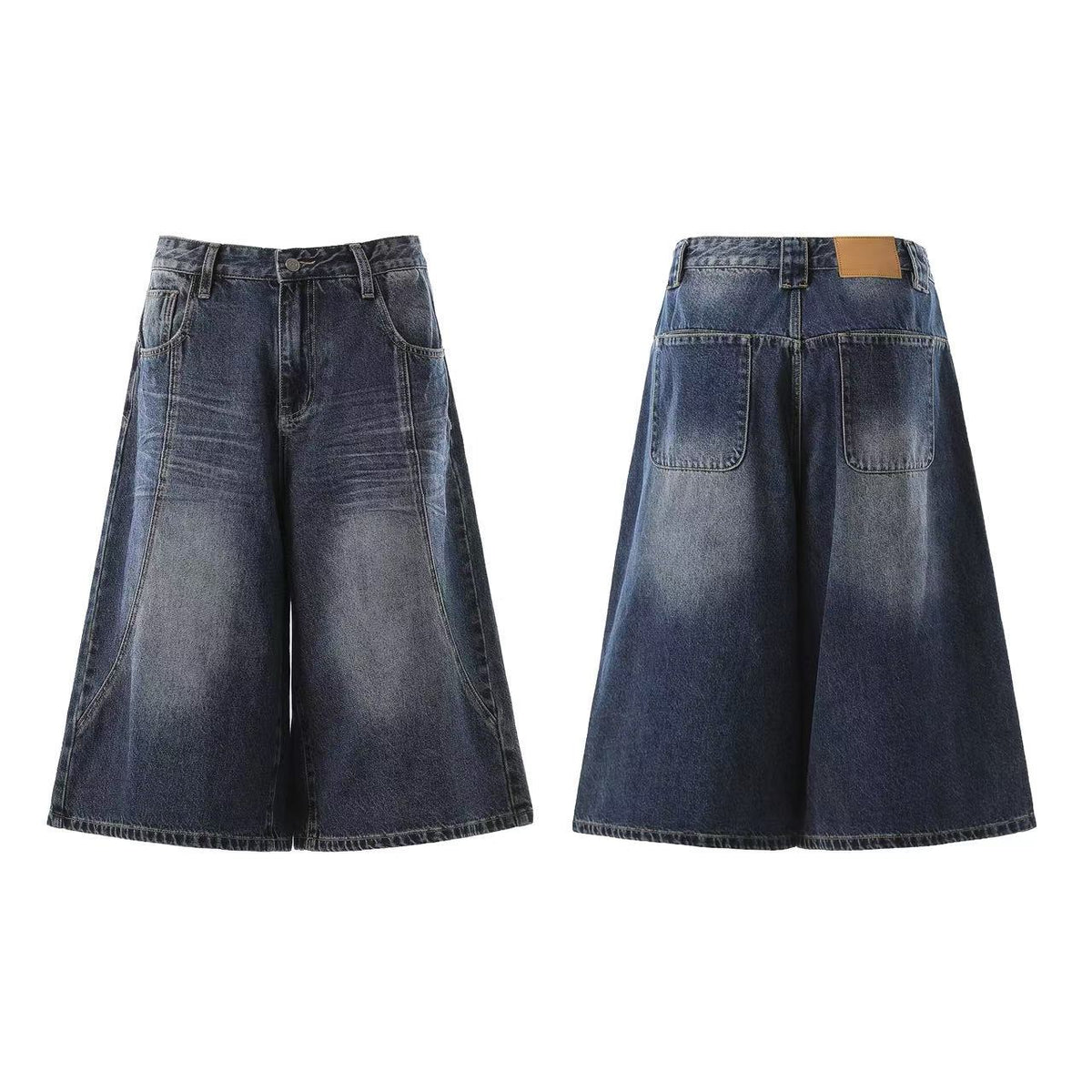 Washed Denim Knee-Length Jorts - OMYGOODS