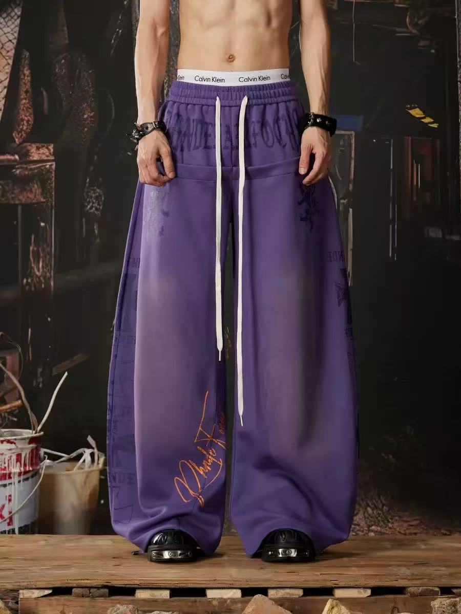 Graffiti Print Oversized Baggy Drawstring Wide-Leg Sweatpants - OMYGOODS