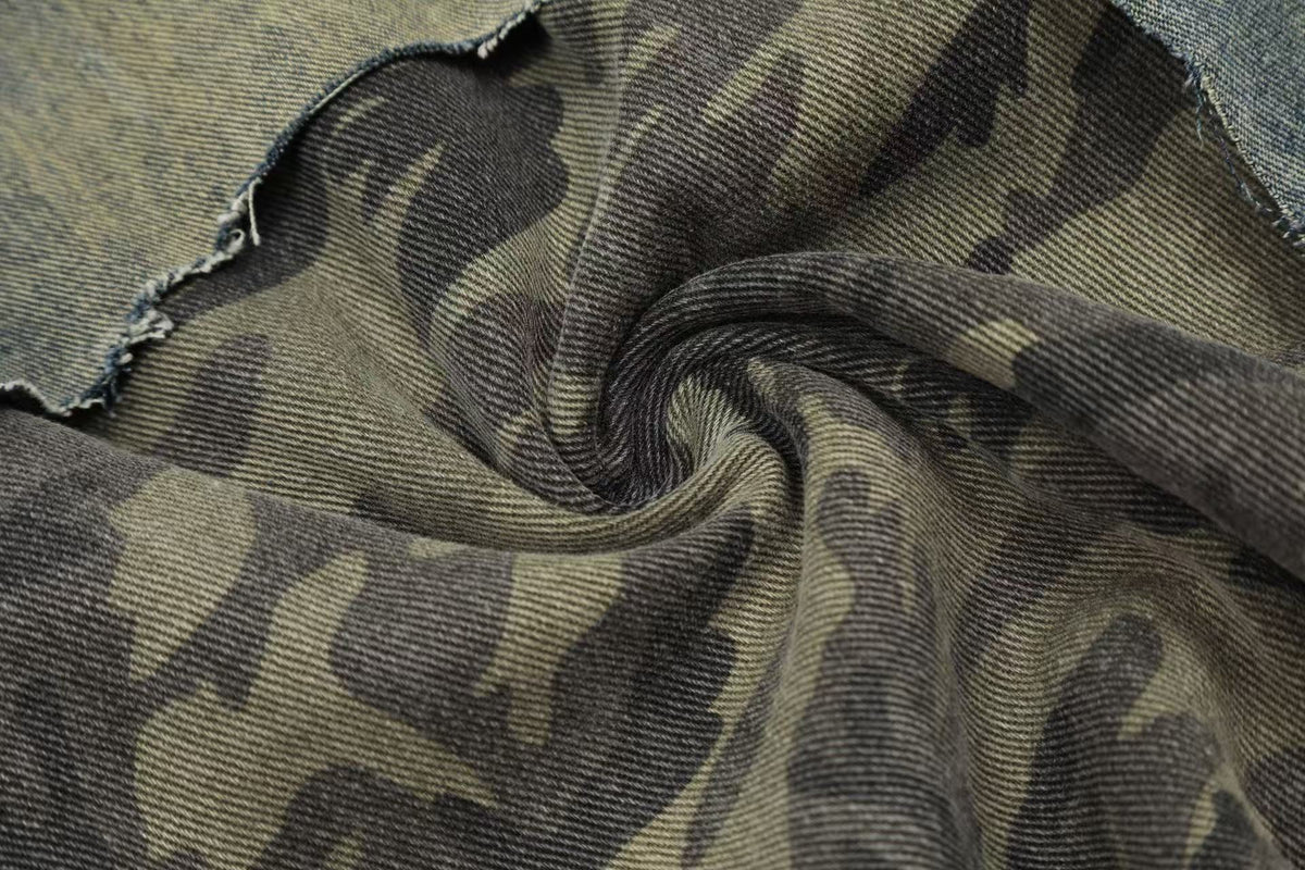 Distressed Camo Denim Knee-Length Jorts - OMYGOODS