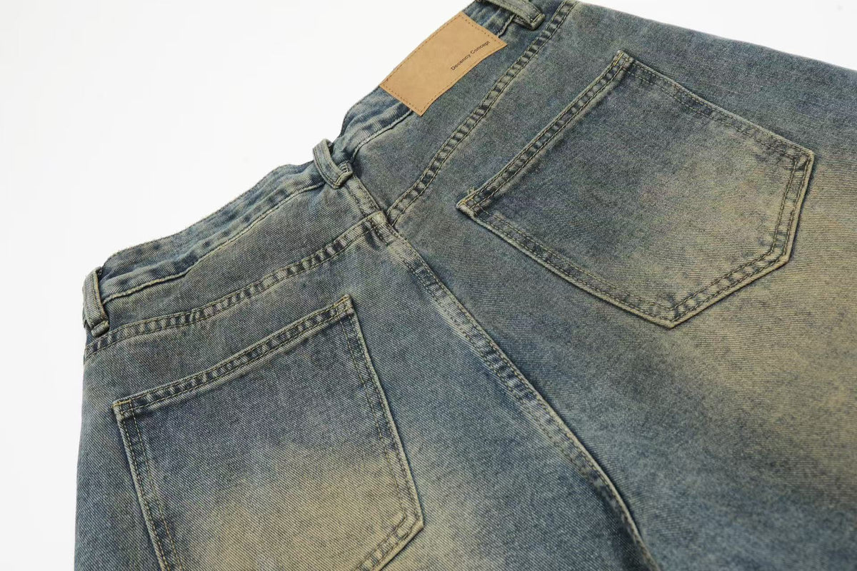 Distressed Camo Denim Knee-Length Jorts - OMYGOODS