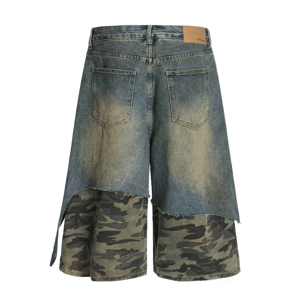 Distressed Camo Denim Knee-Length Jorts - OMYGOODS
