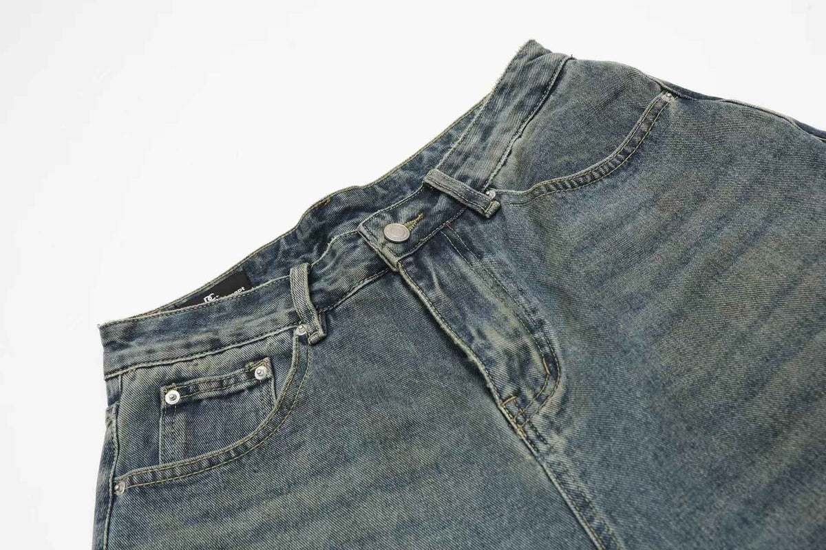 Distressed Camo Denim Knee-Length Jorts - OMYGOODS