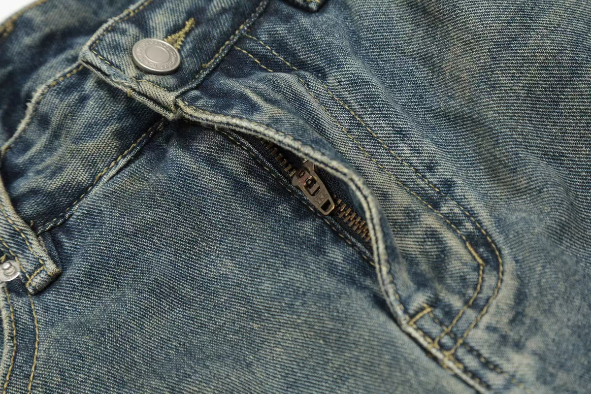Distressed Camo Denim Knee-Length Jorts - OMYGOODS