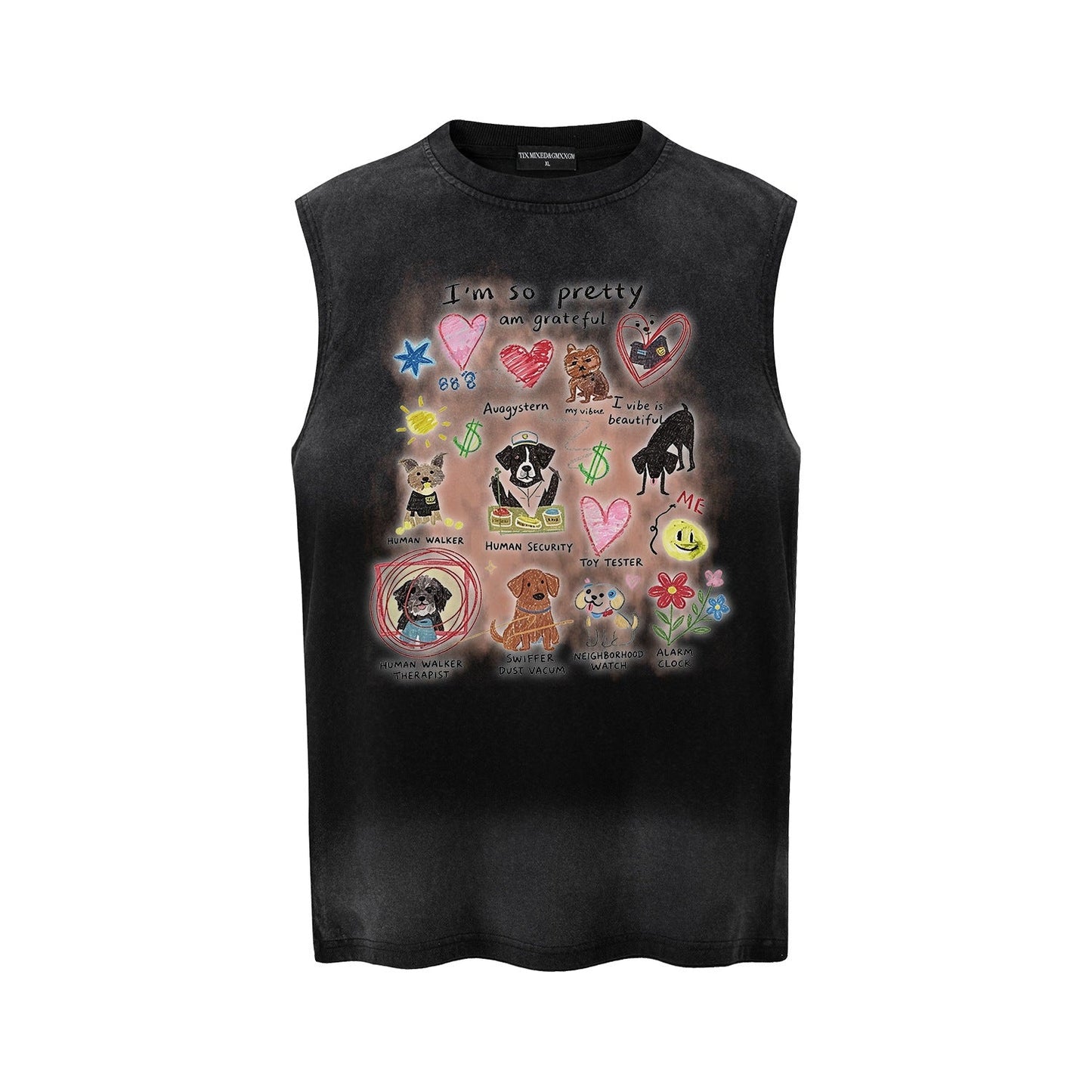 Different dog graffiti vests
