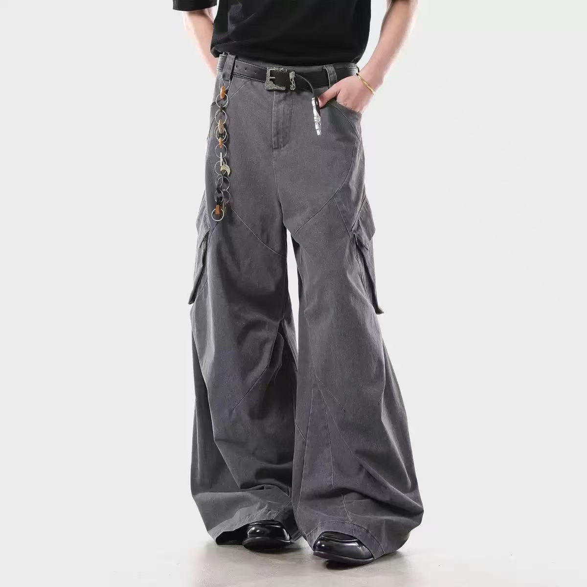Lightweight Distressed Wide-Leg Cargo Pants - OMYGOODS