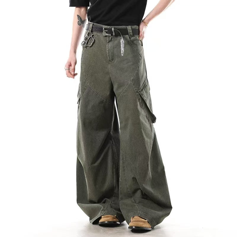 Lightweight Distressed Wide-Leg Cargo Pants - OMYGOODS