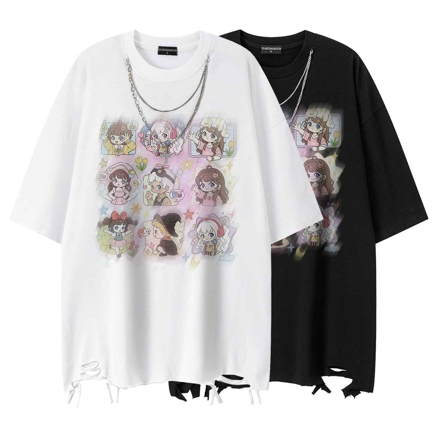Q-version girls' printed short sleeved shirt